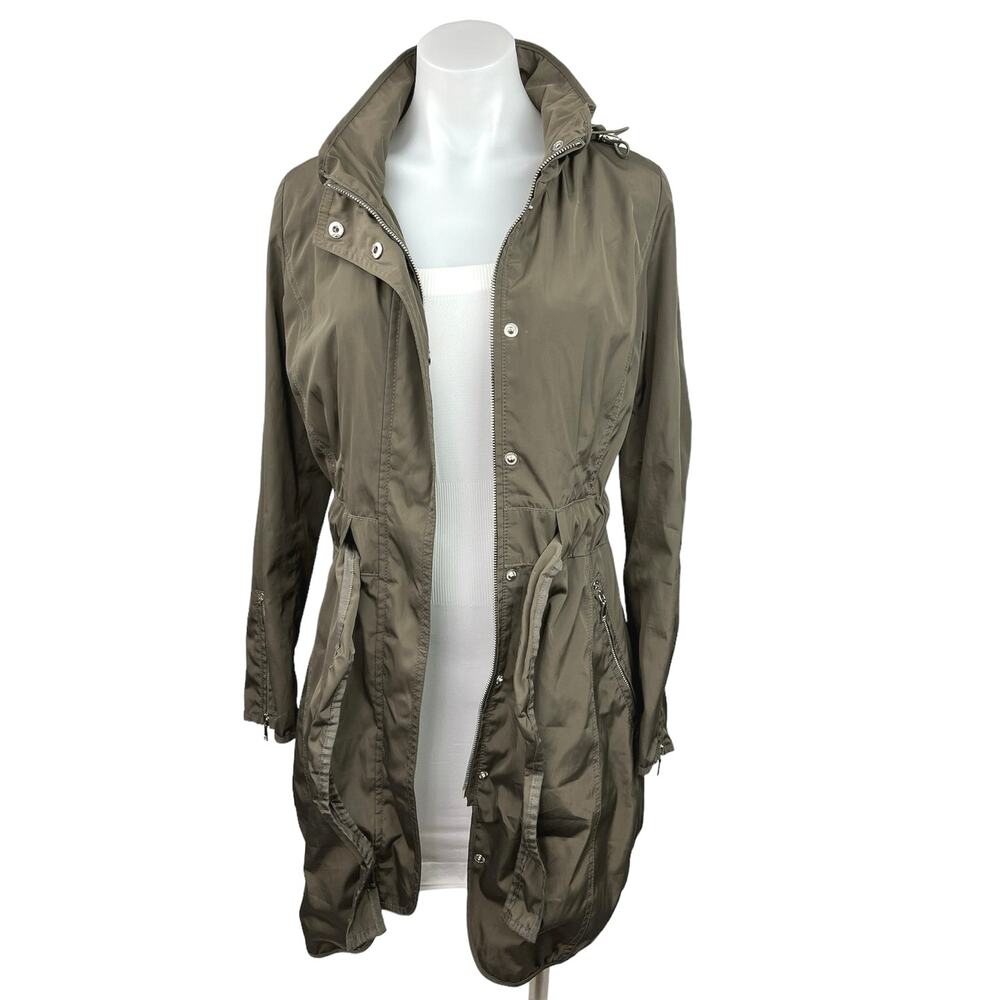 Dawn Levy Green Zip Up Snap Button Utility Hooded Windbreaker Anorak Jacket S